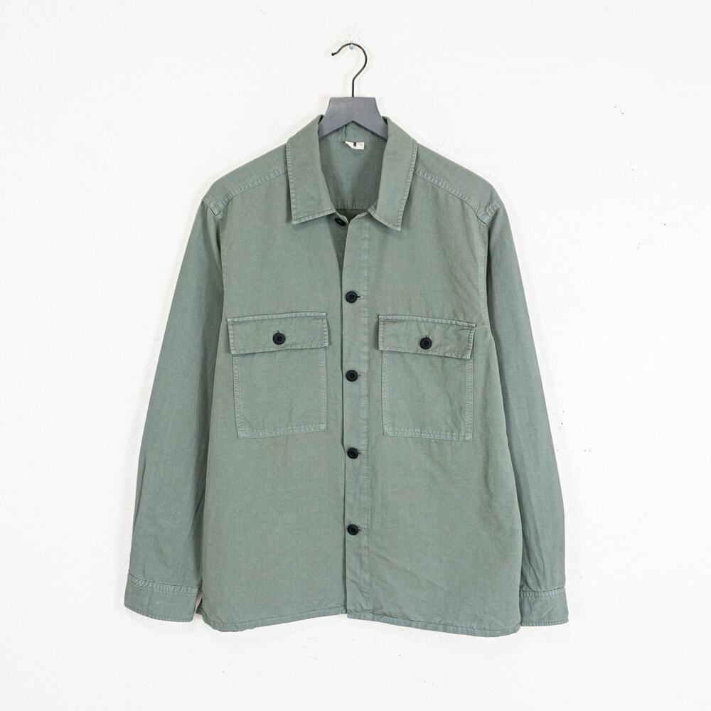 ARKET Men's Cotton Linen Overshirt in Dusty Green size 48